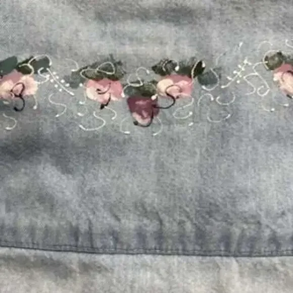 Three Rivers Hand Painted Floral Denim Button-Up Shirt - Picture 5 of 5